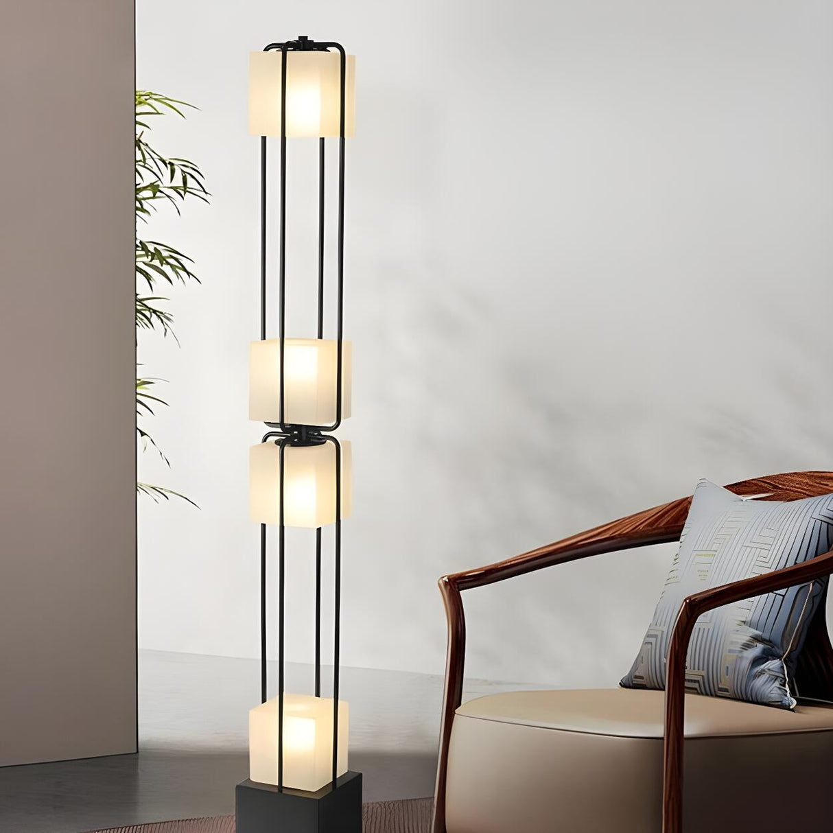 Sleek Modern Black Stacked Square Glass Floor Lamp Image - 7