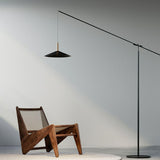 Sleek Modern Long Arm and Black Cone Floor Lamp Image - 1