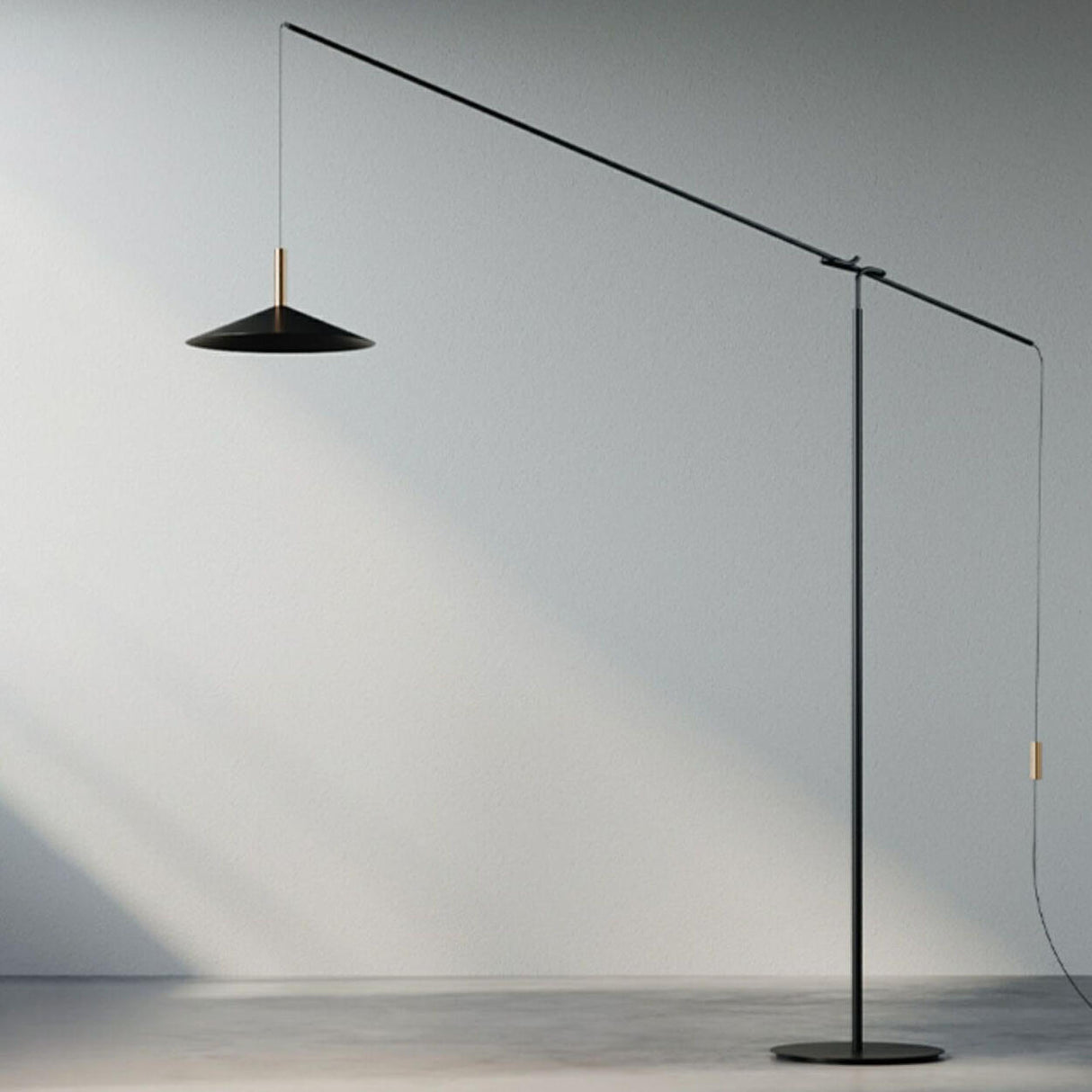 Sleek Modern Long Arm and Black Cone Floor Lamp Image - 4