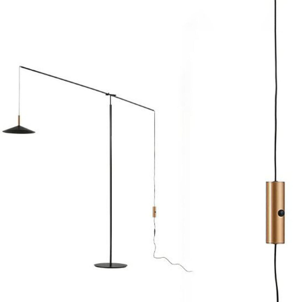 Sleek Modern Long Arm and Black Cone Floor Lamp Image - 9