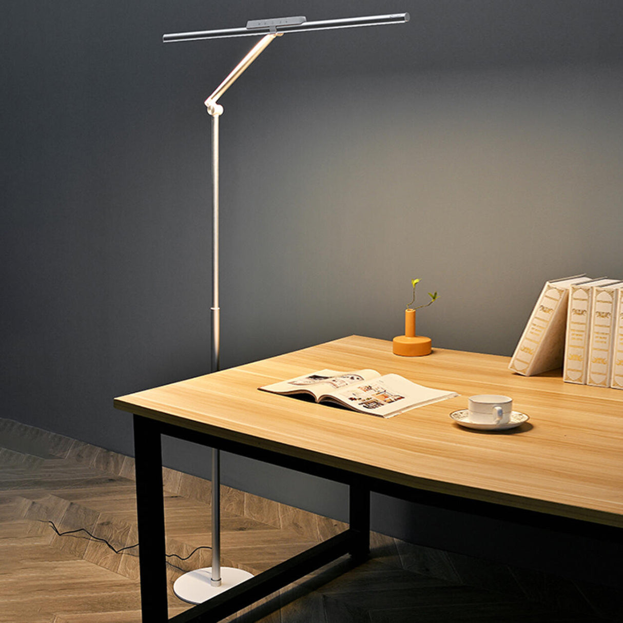 Sleek Modern Sliver Linear Adjustable LED Floor Lamp Image - 3