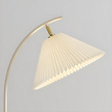 Sleek Pleated Gold Arched Floor Lamp with Side Table Image - 10