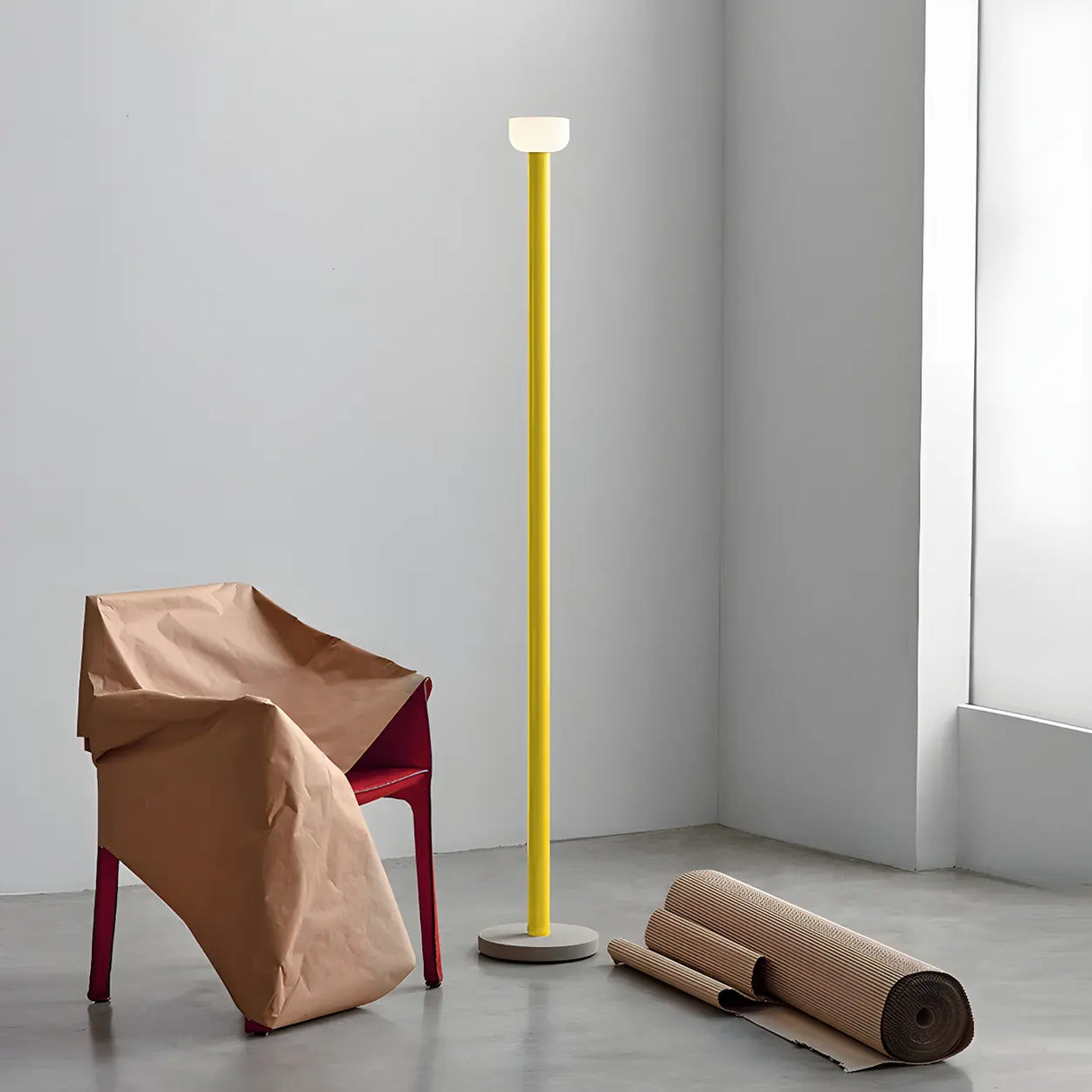 Sleek Red Linear Minimalist Bowl LED Floor Lamp Image - 4