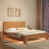 Sleek Rubberwood Natural Headboard King Slat Bed Frame Image - 3