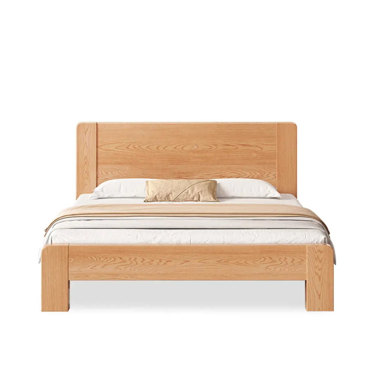 Sleek Rubberwood Natural Headboard King Slat Bed Frame Image - 5