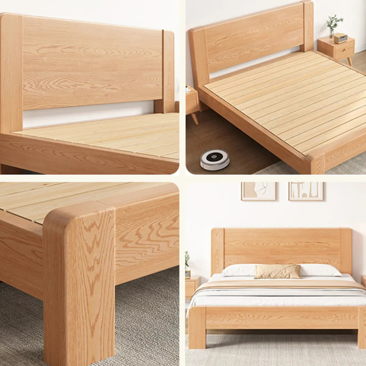 Sleek Rubberwood Natural Headboard King Slat Bed Frame Image - 6