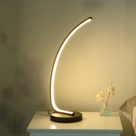 Sleek Simple Curved LED Metal Modern Bedroom Table Lamp Image - 1