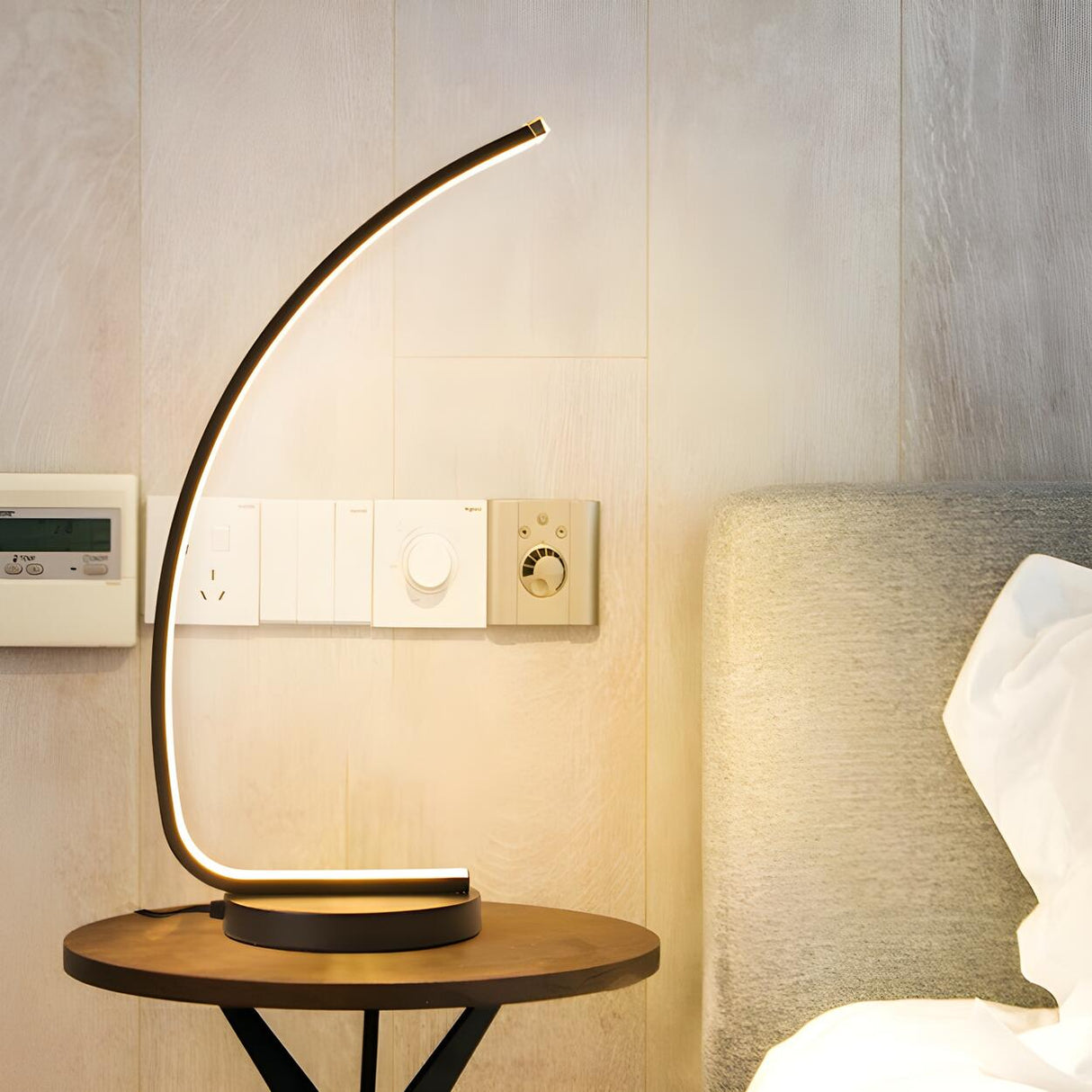 Sleek Simple Curved LED Metal Modern Bedroom Table Lamp Image - 11