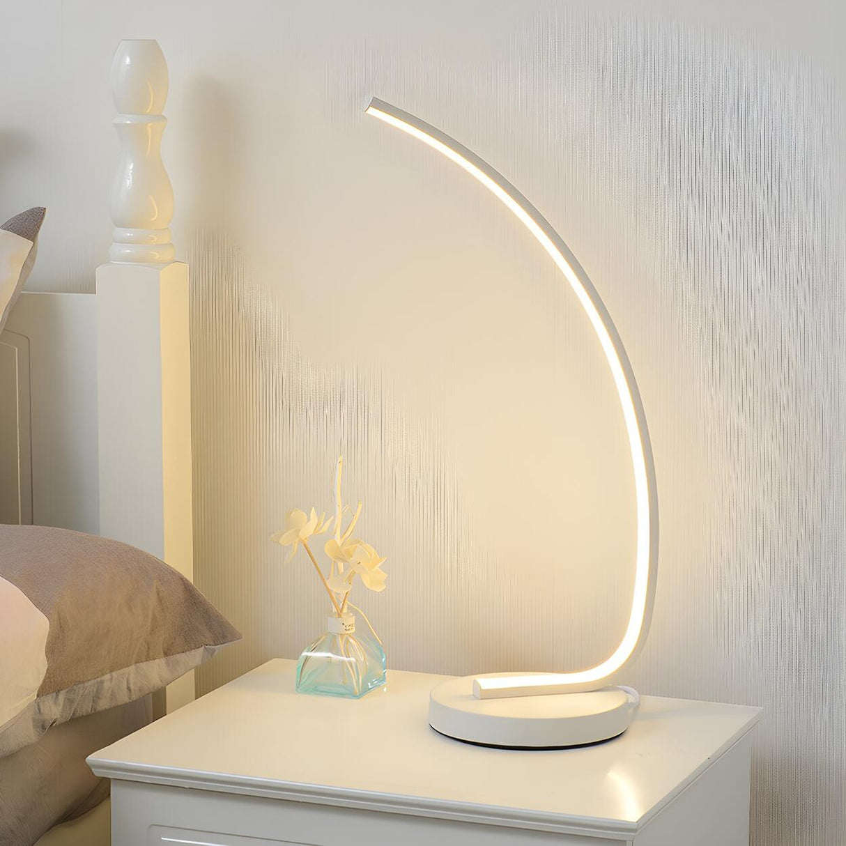 Sleek Simple Curved LED Metal Modern Bedroom Table Lamp Image - 12