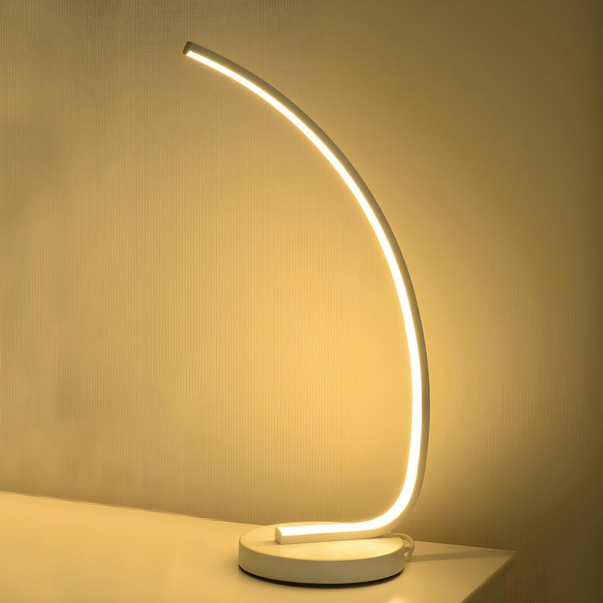 Sleek Simple Curved LED Metal Modern Bedroom Table Lamp Image - 8