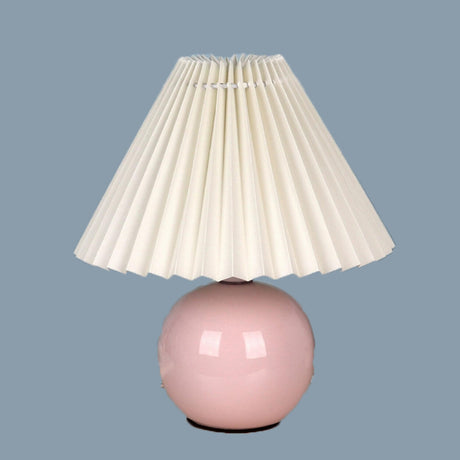 Sleek spherical ceramic pleated lampshade table lamp Image - 2