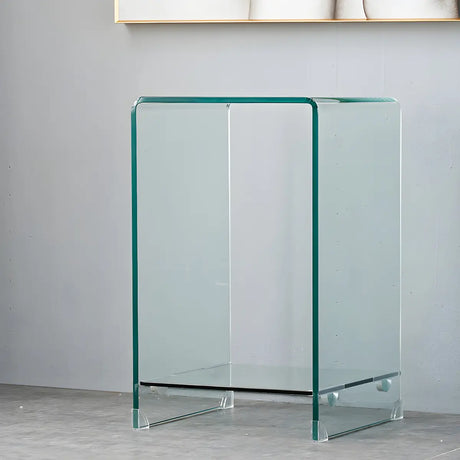 Sleek Square Glass Clear Rectangular Shelf Side Table Image - 1