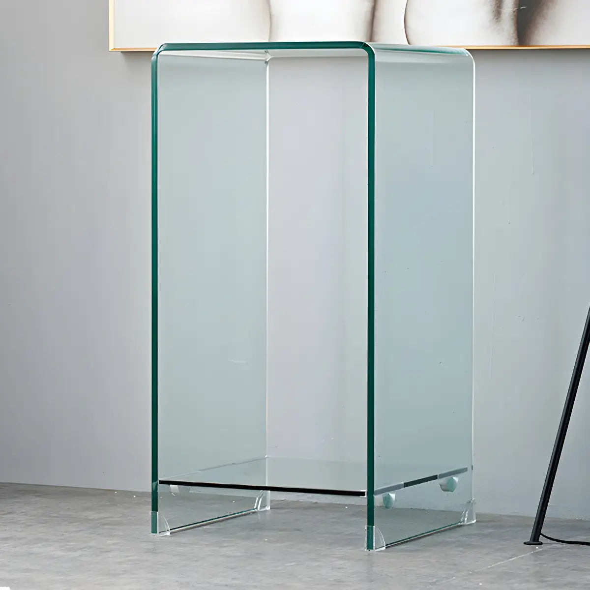 Sleek Square Glass Clear Rectangular Shelf Side Table Image - 25