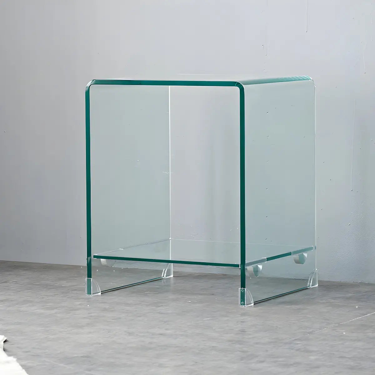 Sleek Square Glass Clear Rectangular Shelf Side Table Image - 28