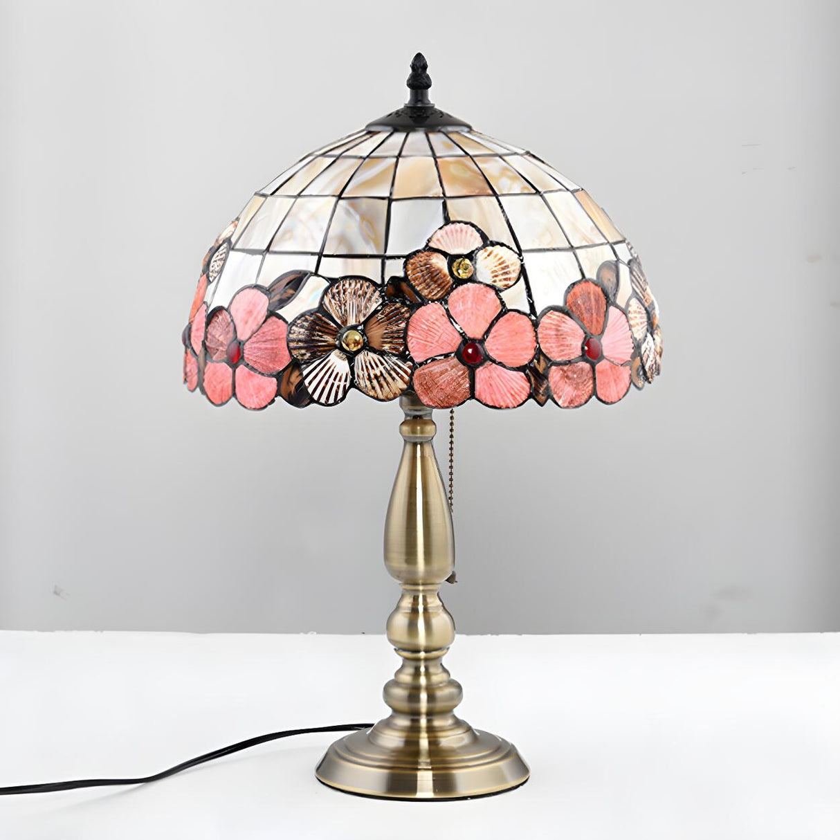 Sleek Tiffany Dome Stained Glass Metal Base Table Lamp Image - 11