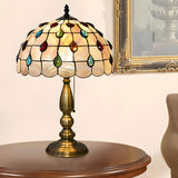 Sleek Tiffany Dome Stained Glass Metal Base Table Lamp Image - 18