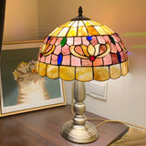 Sleek Tiffany Dome Stained Glass Metal Base Table Lamp Image - 19