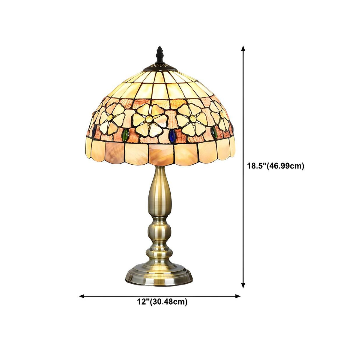 Sleek Tiffany Dome Stained Glass Metal Base Table Lamp 