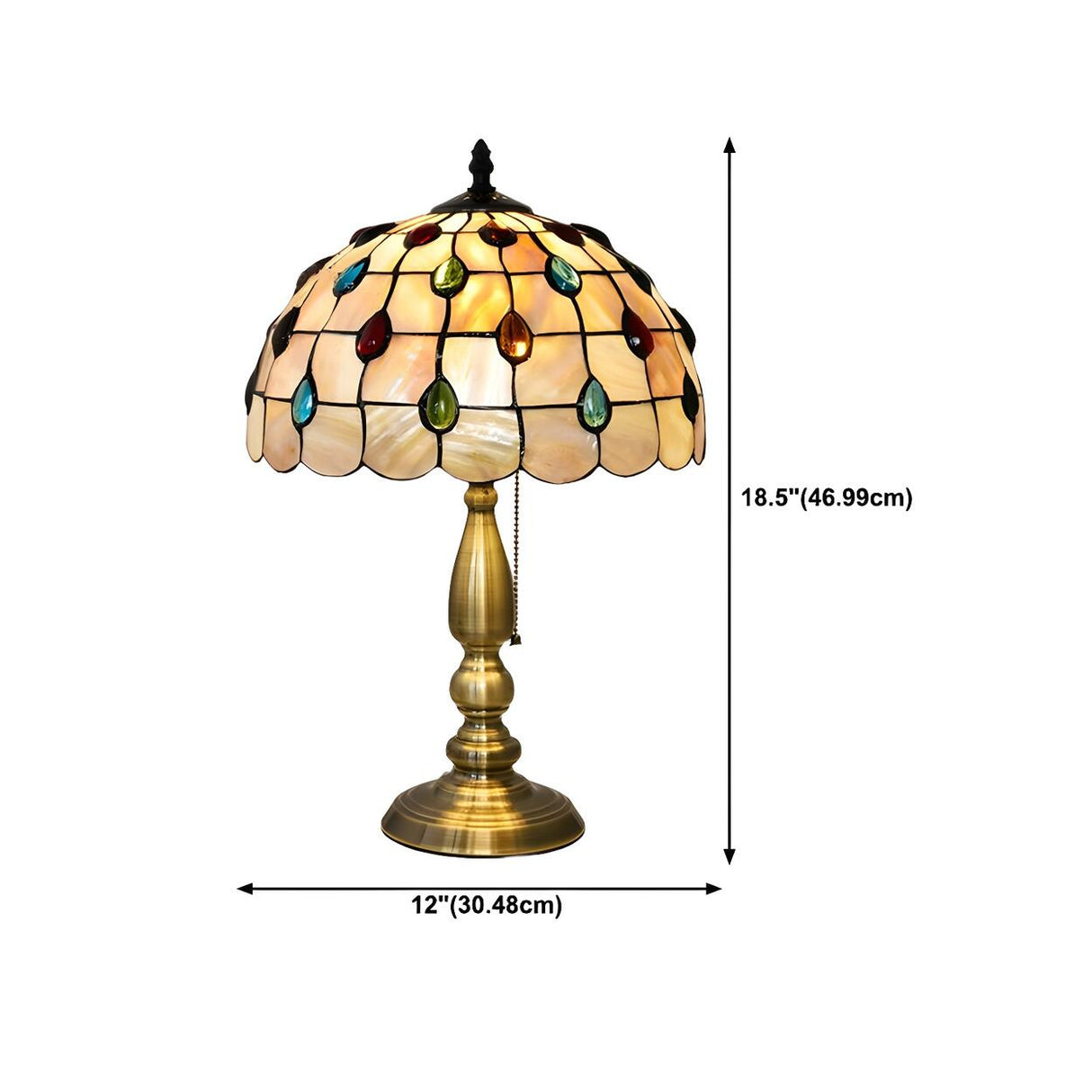 Sleek Tiffany Dome Stained Glass Metal Base Table Lamp Image - 24