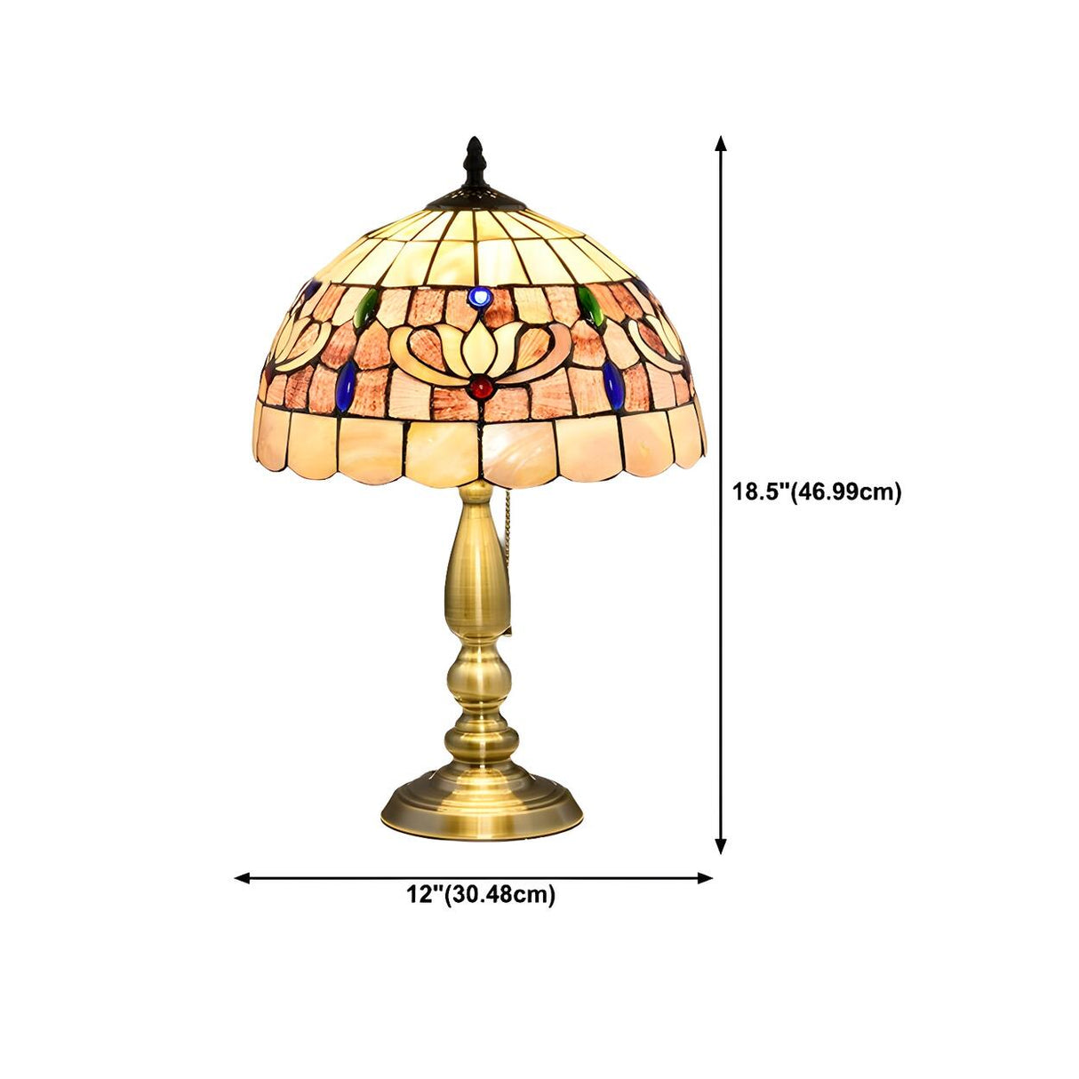 Sleek Tiffany Dome Stained Glass Metal Base Table Lamp Image - 25