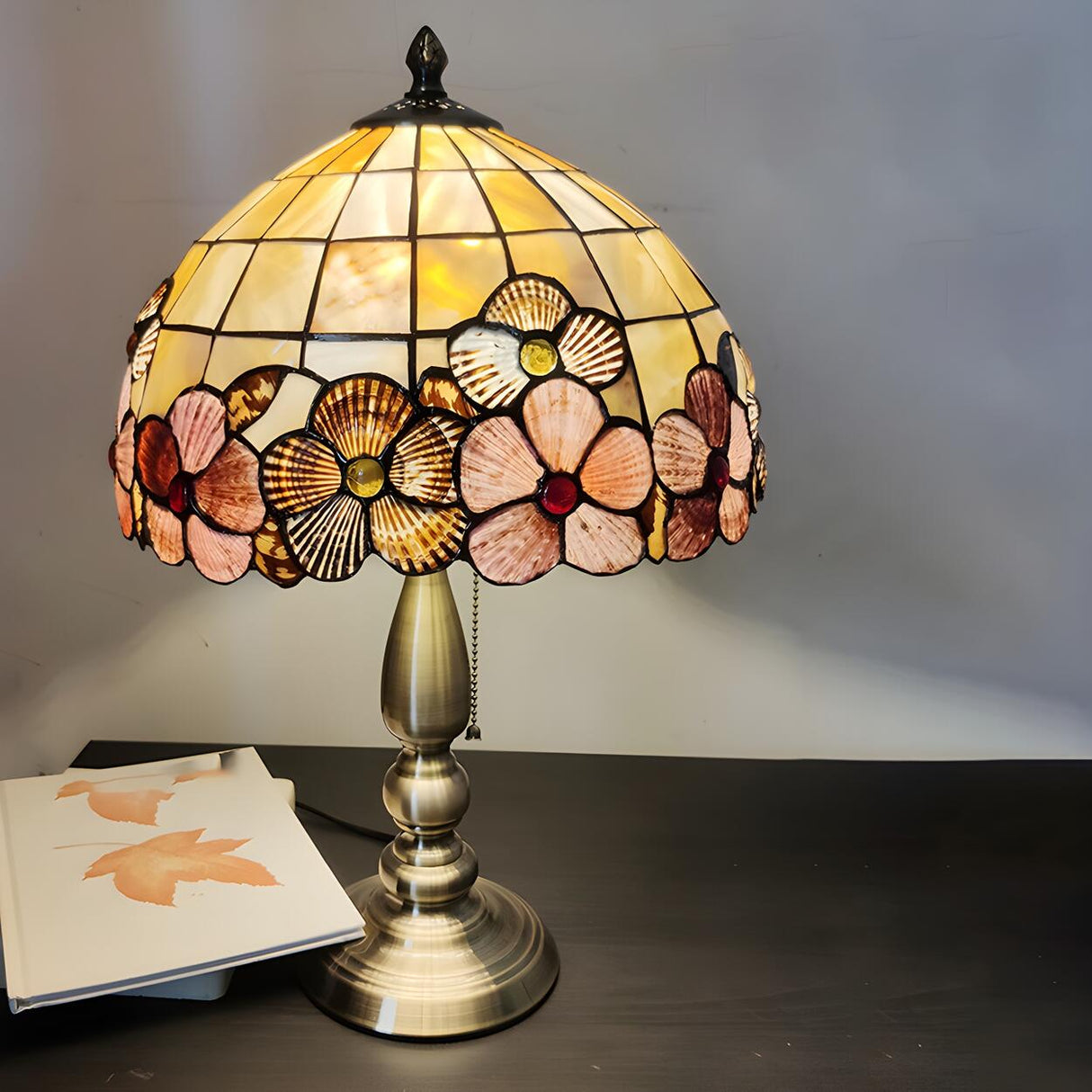 Sleek Tiffany Dome Stained Glass Metal Base Table Lamp Image - 4