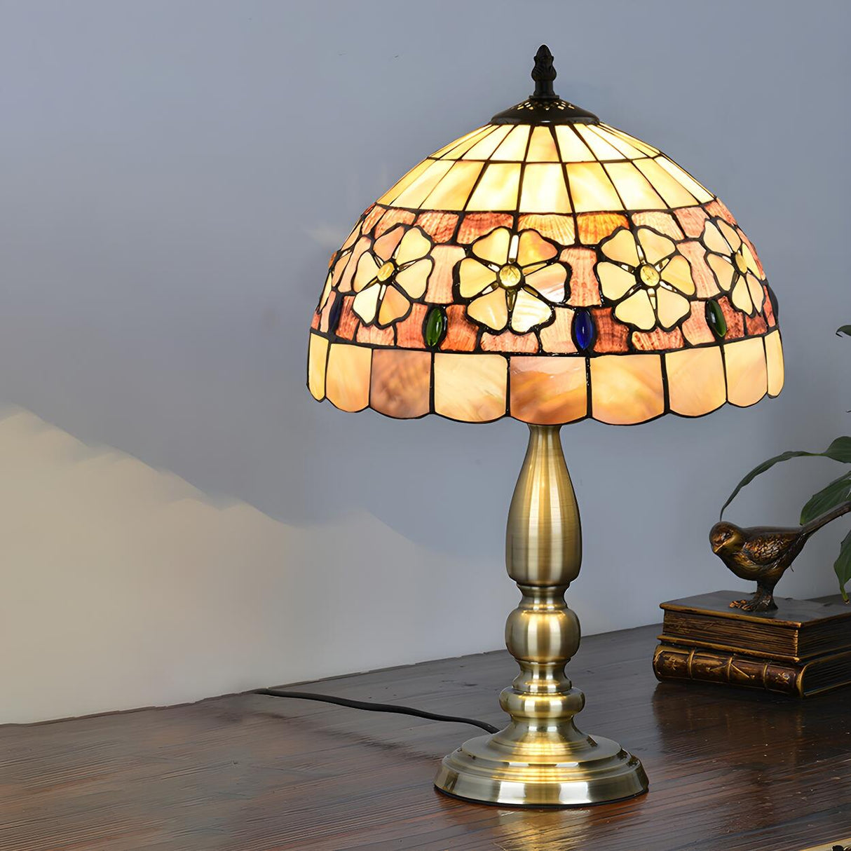 Sleek Tiffany Dome Stained Glass Metal Base Table Lamp Image - 6