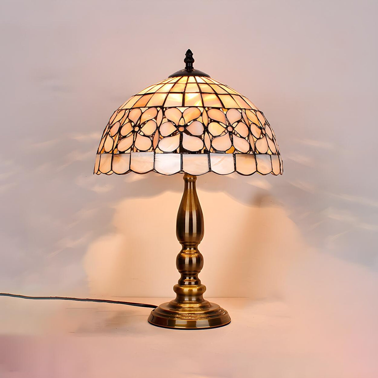 Sleek Tiffany Dome Stained Glass Metal Base Table Lamp Image - 7