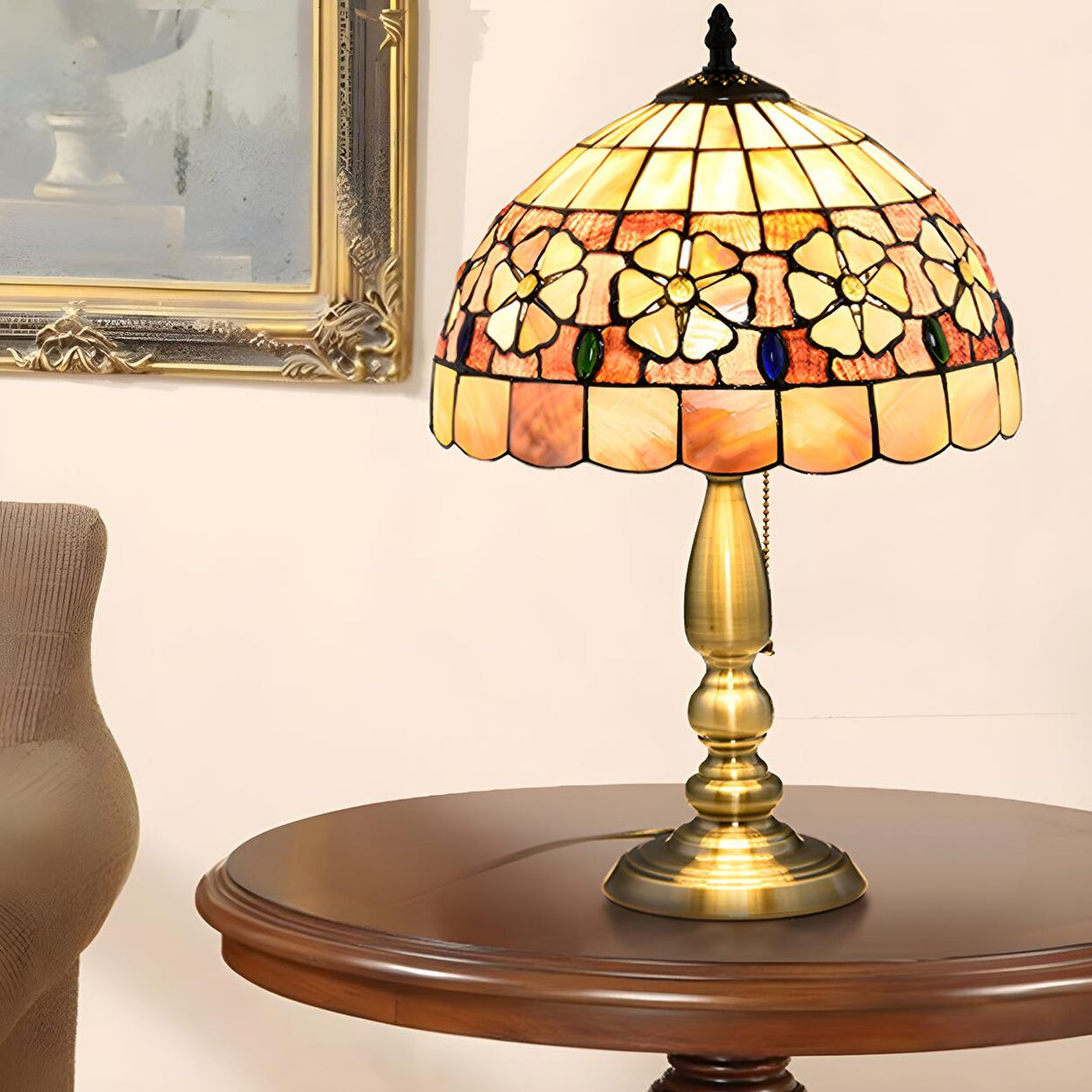 Sleek Tiffany Dome Stained Glass Metal Base Table Lamp Image - 8