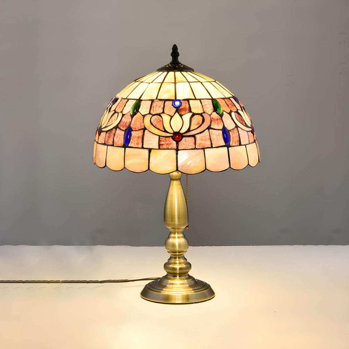 Sleek Tiffany Dome Stained Glass Metal Base Table Lamp Image - 9