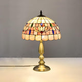 Sleek Tiffany Dome Stained Glass Metal Base Table Lamp Image - 9