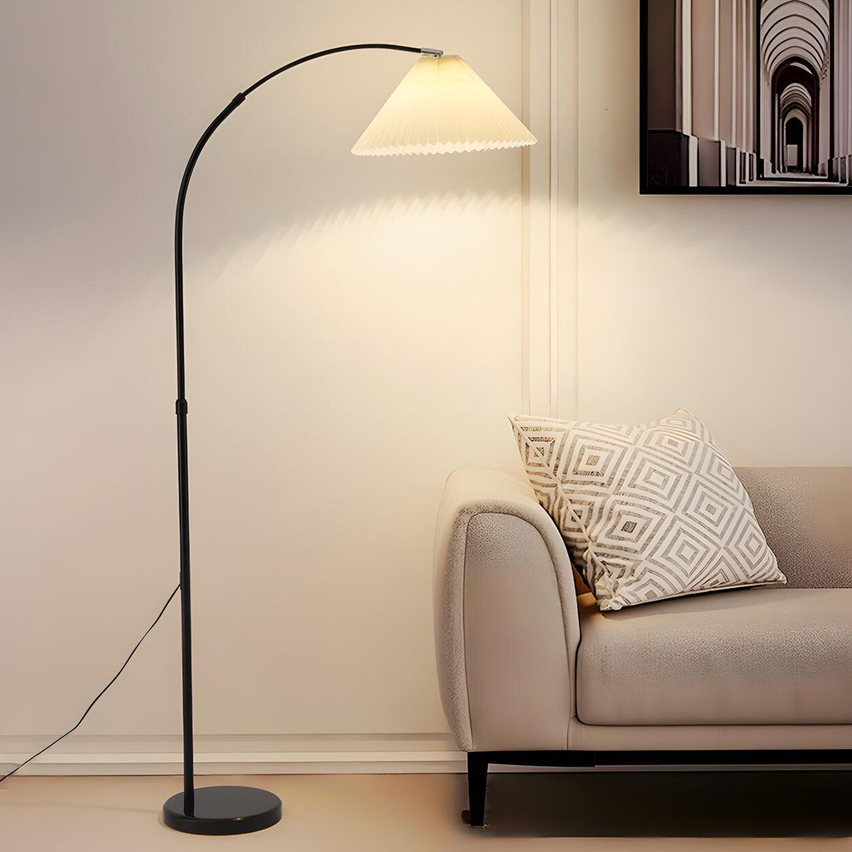 Sleek Umbrella Adjustable Black Arched Floor Lamp Image - 16