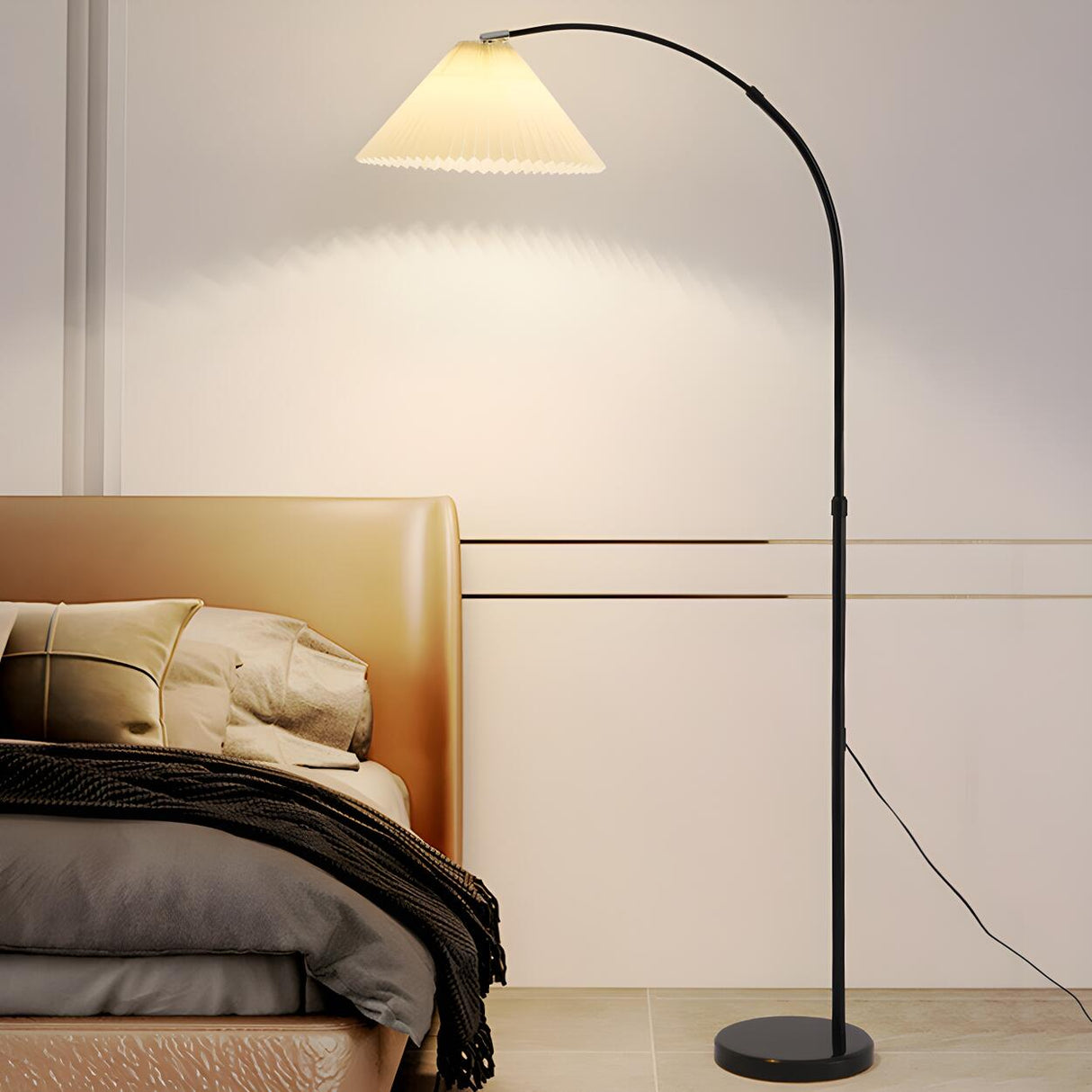 Sleek Umbrella Adjustable Black Arched Floor Lamp Image - 4