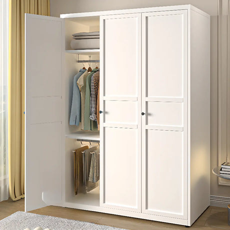 Sleek White Metal Wardrobe with Adjustable Shelves Image - 1