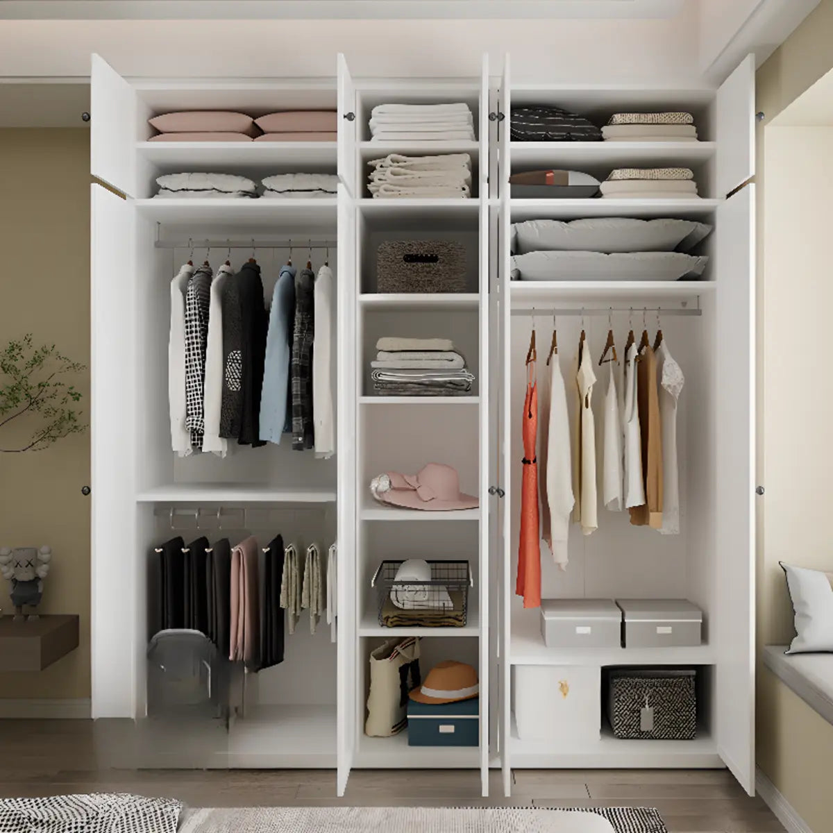 Sleek White Metal Wardrobe with Adjustable Shelves Image - 9