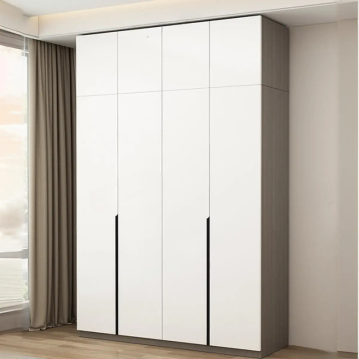 Sleek White Timber Tall Wardrobe with Shelves and Drawers Image - 1