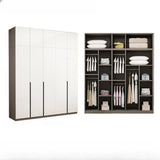 Sleek White Timber Tall Wardrobe with Shelves and Drawers Image - 19