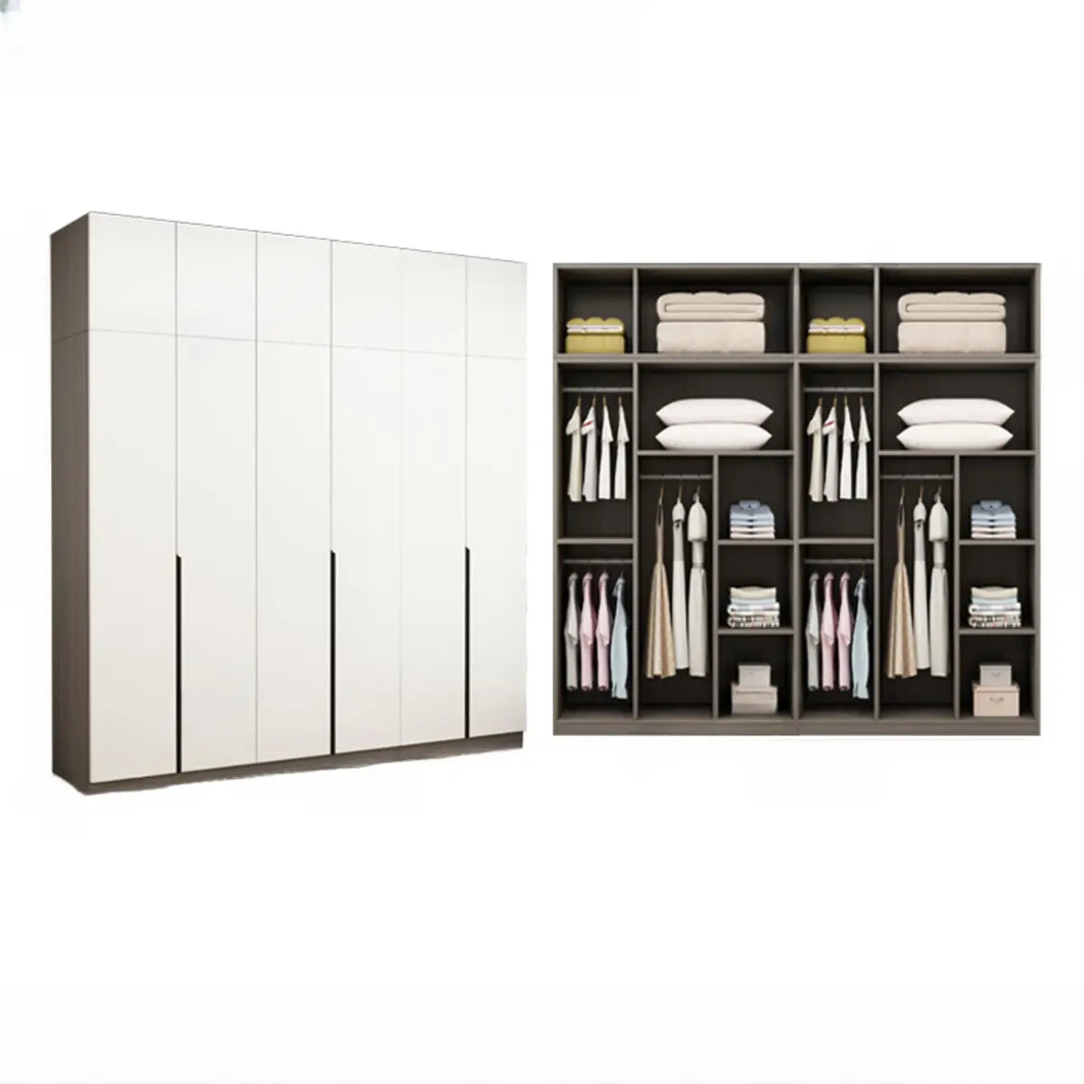 Sleek White Timber Tall Wardrobe with Shelves and Drawers Image - 21