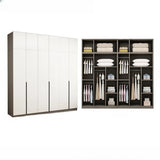 Sleek White Timber Tall Wardrobe with Shelves and Drawers Image - 21