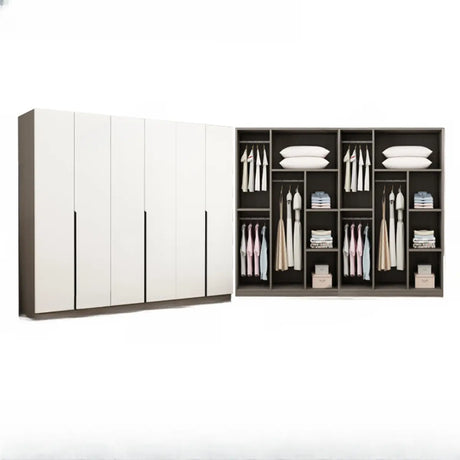 Sleek White Timber Tall Wardrobe with Shelves and Drawers Image - 10