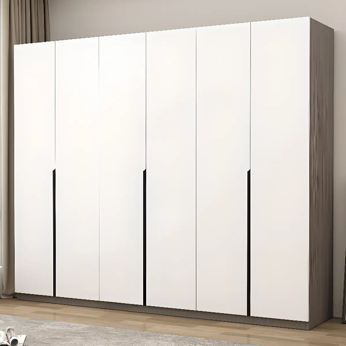 Sleek White Timber Tall Wardrobe with Shelves and Drawers Image - 4