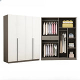 Sleek White Timber Tall Wardrobe with Shelves and Drawers Image - 5