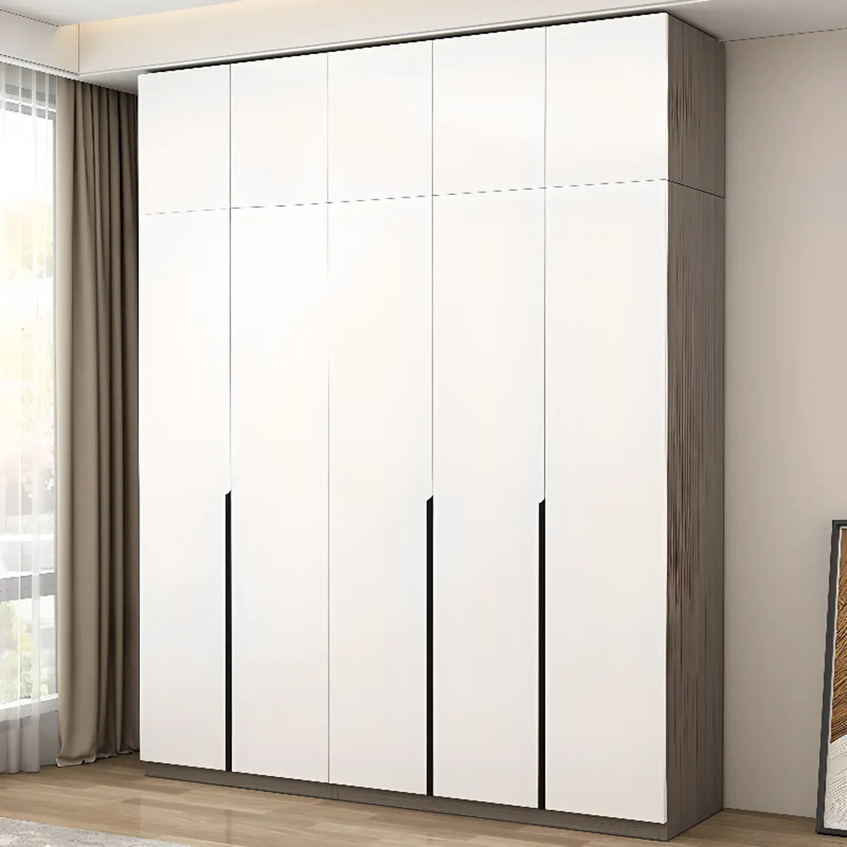 Sleek White Timber Tall Wardrobe with Shelves and Drawers Image - 6