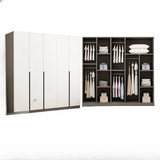 Sleek White Timber Tall Wardrobe with Shelves and Drawers Image - 7