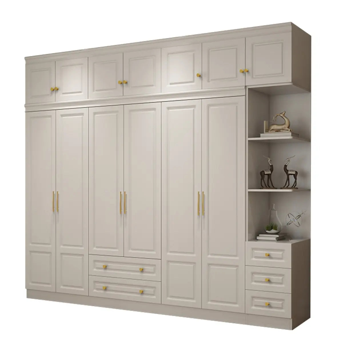 Sleek White Timber Wardrobe with Mirror and Drawers Image - 2