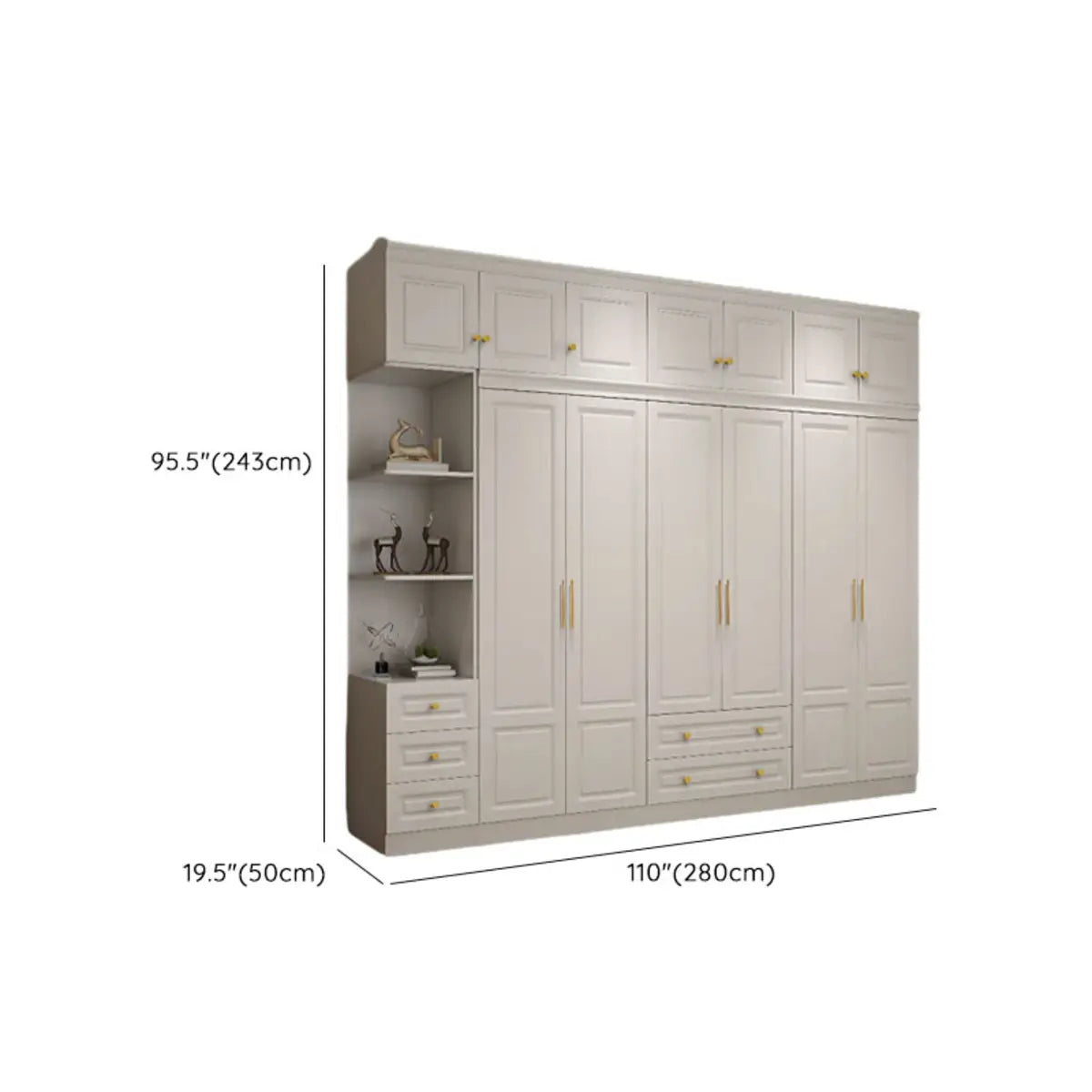 Sleek White Timber Wardrobe with Mirror and Drawers Image - 22