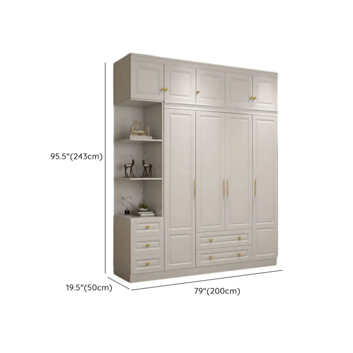 Sleek White Timber Wardrobe with Mirror and Drawers Image - 24