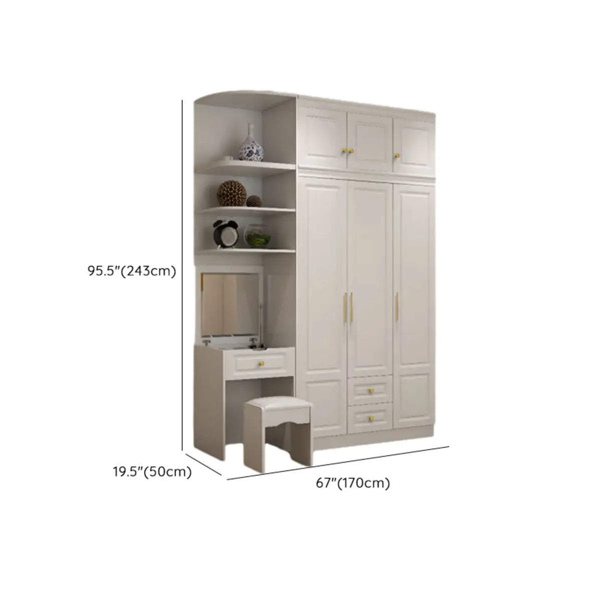 Sleek White Timber Wardrobe with Mirror and Drawers Image - 29