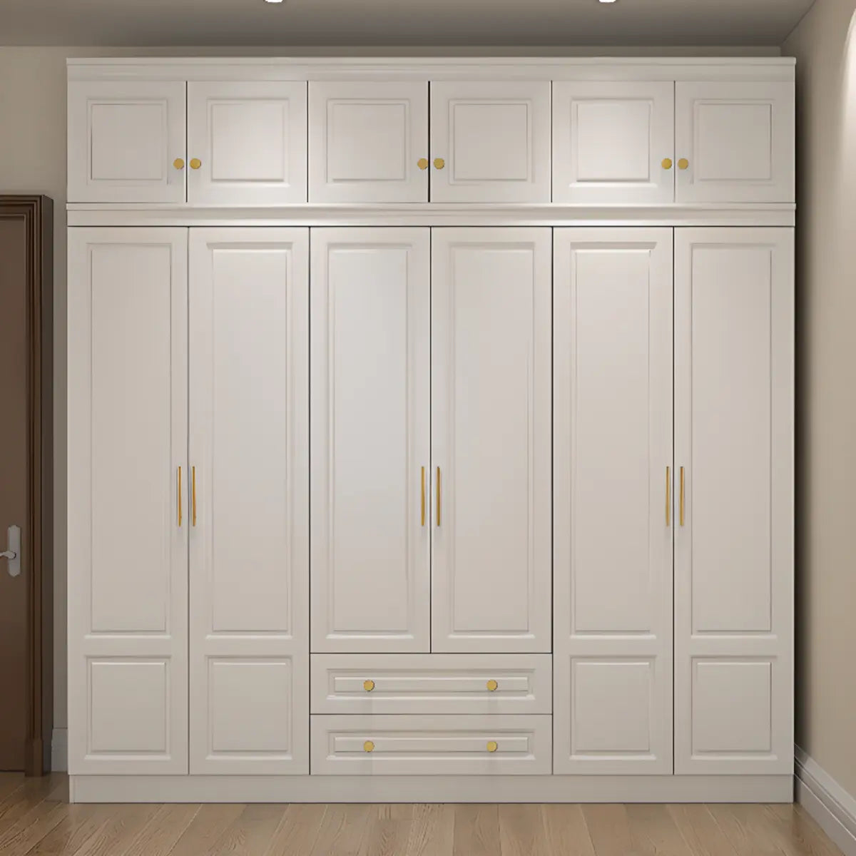 Sleek White Timber Wardrobe with Mirror and Drawers Image - 6