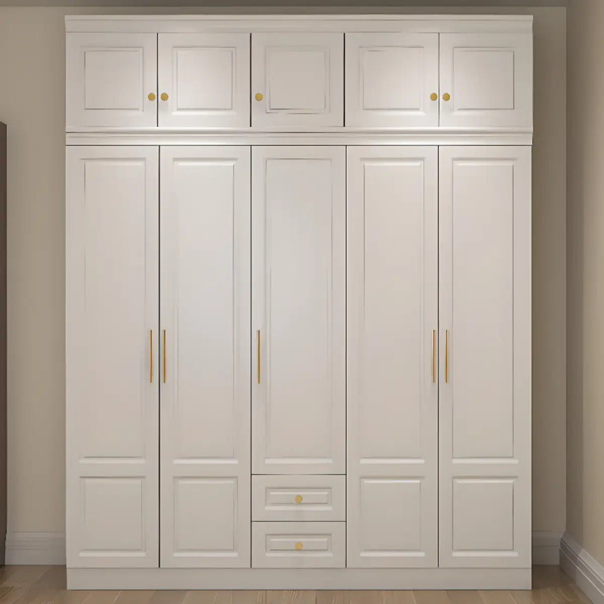 Sleek White Timber Wardrobe with Mirror and Drawers Image - 9