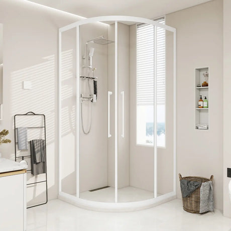 Sliding Curved Glass White Shower Door with Handle Image - 1